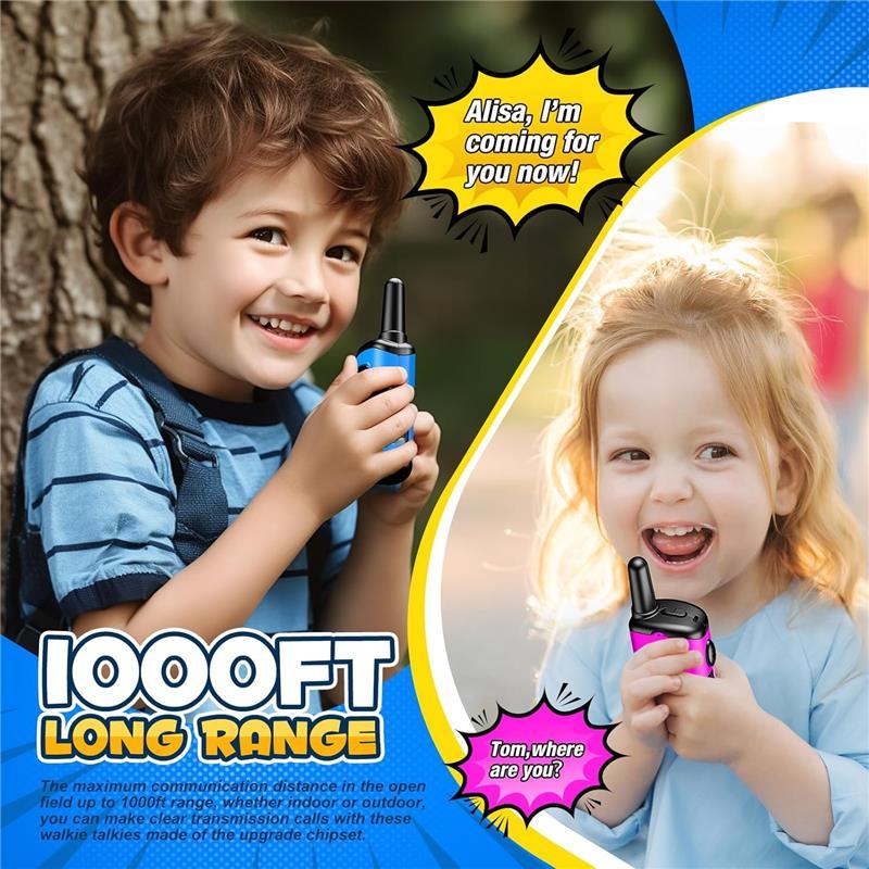 Walkie Talkies for Kids, Long Range Toys for Boys & Girls Ages 3-10, Pink & Blue, Fun Outdoor Adventure Communication, Three Channels, Durable Design Audio - Dicrodelights