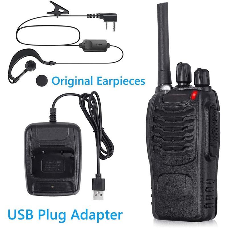 Walkie Talkies Long Range Rechargeable - 2 Pack Two-Way Radios with 16 Channels, LED Light & Earpieces for Adults & Kids - Charging, Audio - Dicrodelights