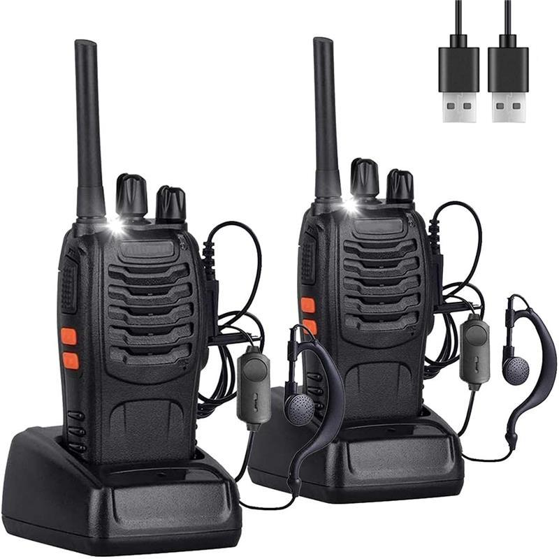Walkie Talkies Long Range Rechargeable - 2 Pack Two-Way Radios with 16 Channels, LED Light & Earpieces for Adults & Kids - Charging, Audio - Dicrodelights