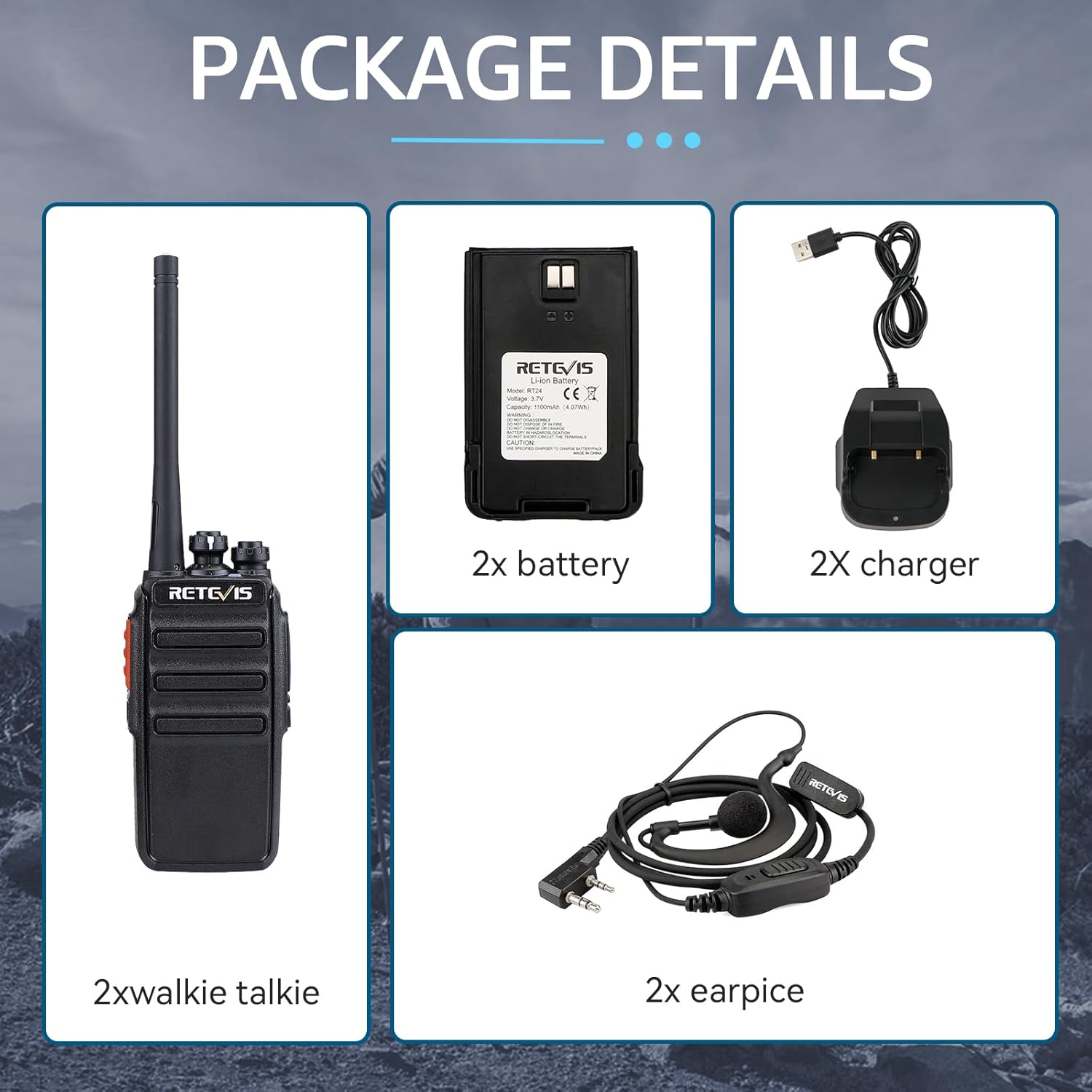 RT24 Walkie Talkies - Long-Range, License-Free PMR446 Two-Way Radios with USB Charging & Earpieces (1 Pair, Black) - Audio, Communication Set - Dicrodelights