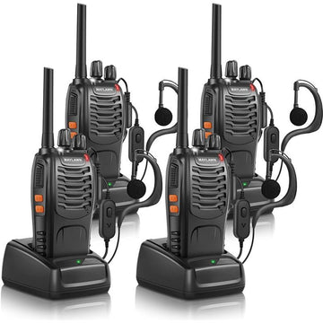 Walkie Talkies Pack of 4, Long Range 16CH Walkie Talkies with LED Light Earpieces and Rechargeable Batteries - Birthday, Audio Set - Dicrodelights