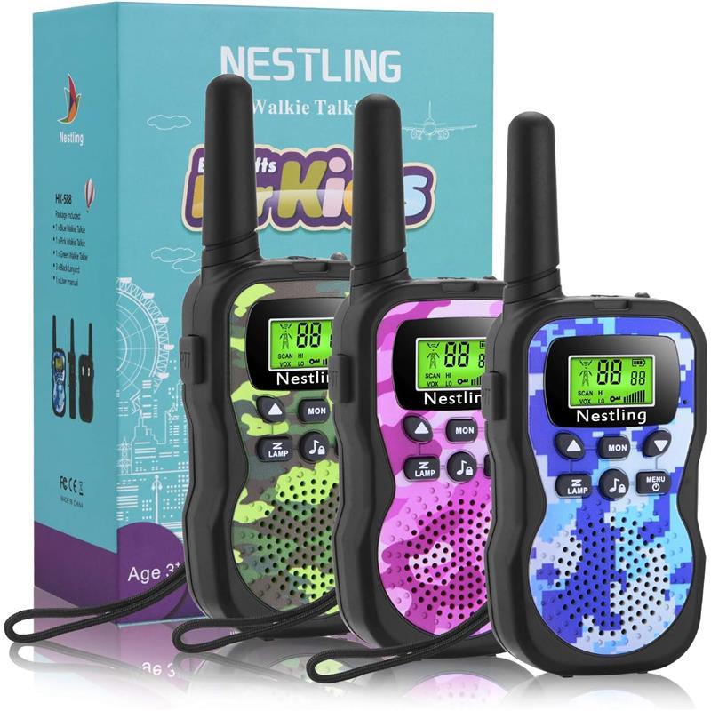 Upgraded 3-Pack Walkie Talkies for Kids – 8 Channels, Long-Range 3KM, Camouflage 2-Way Radios with Flashlight & LCD, Fun Outdoor Toys Audio Indoors Set - Dicrodelights