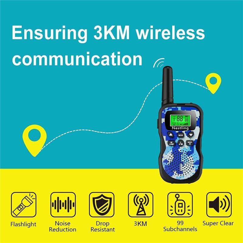 Upgraded 3-Pack Walkie Talkies for Kids – 8 Channels, Long-Range 3KM, Camouflage 2-Way Radios with Flashlight & LCD, Fun Outdoor Toys Audio Indoors Set - Dicrodelights