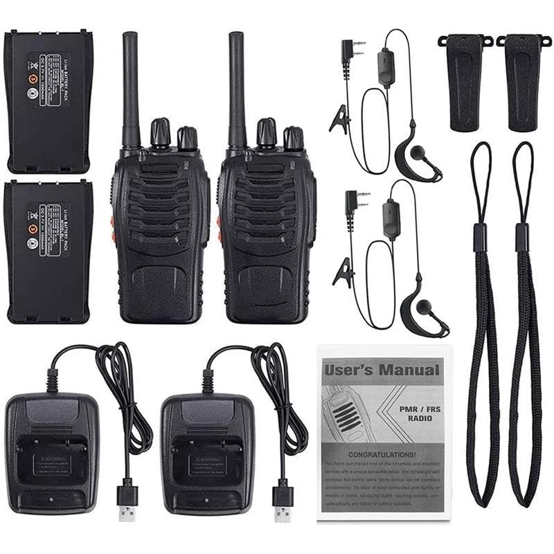 Walkie Talkies Long Range Rechargeable - 2 Pack Two-Way Radios with 16 Channels, LED Light & Earpieces for Adults & Kids - Charging, Audio - Dicrodelights