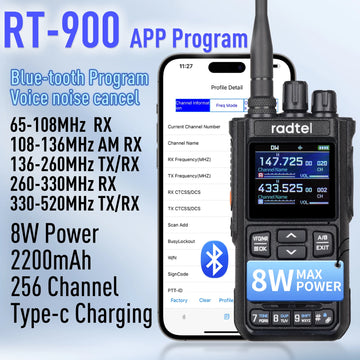 Radtel RT-900 8W Full band Ham Radio Walkie Talkie 256CH Air Band Two Way Radio Station Aviation NOAA Police Marine River PTT - Dicrodelights
