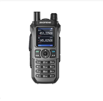 Baofeng UV‑21 Pro v2 grey walkie talkie with USB‑C port, HD display and built‑in flashlight