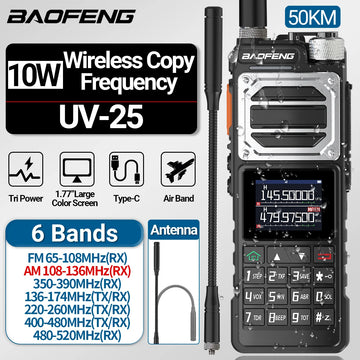 Baofeng UV-25 Air Band Walkie Talkie – Long Range UHF/VHF, Type-C Charging, 999CH, Wireless Frequency Copy, NOAA, Ham Radio - Dicrodelights