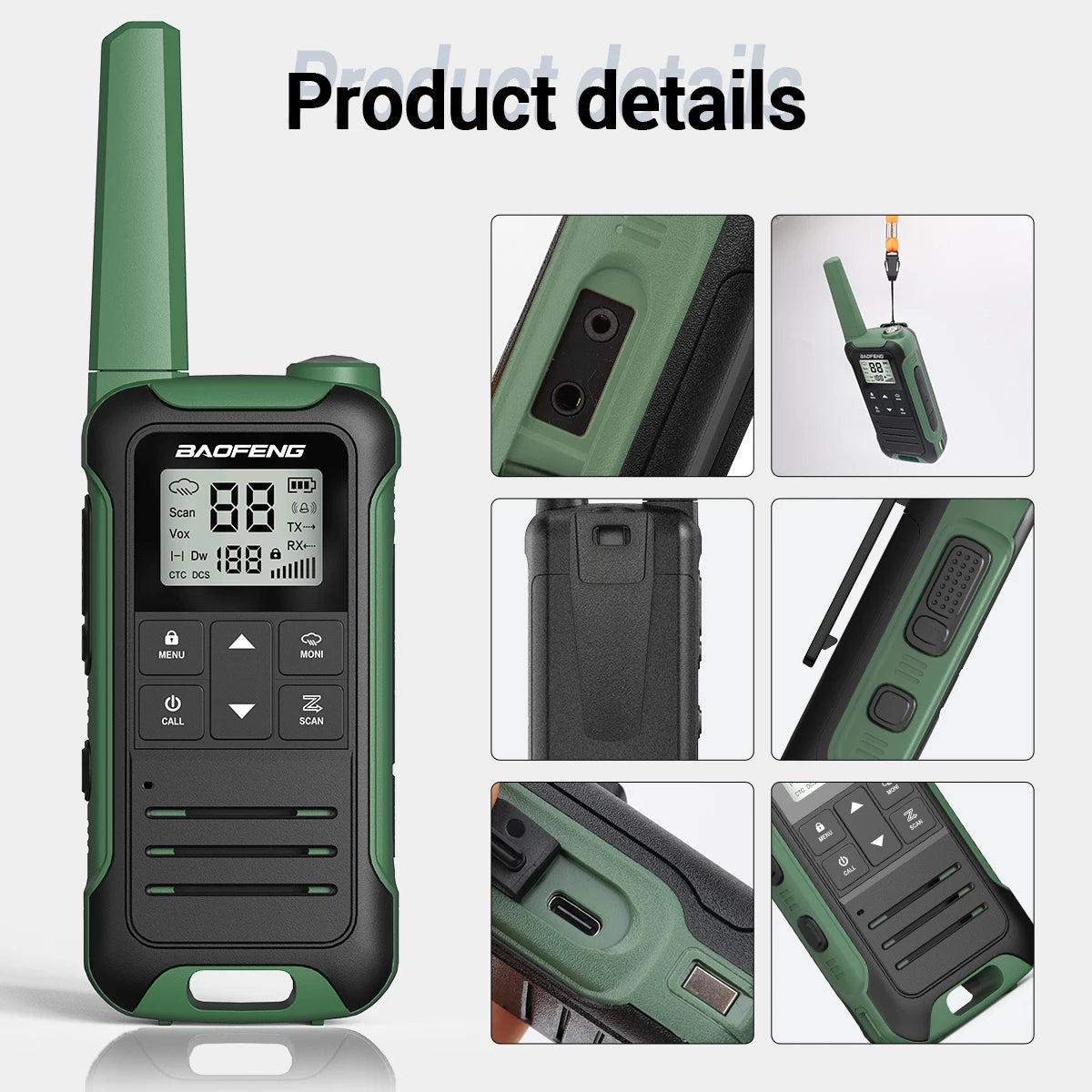 2pcs Baofeng F22 Mini Walkie Talkies - Long Range, Waterproof, Rechargeable, Kids Two-Way Radio with Type-C Charging for Camping & Outdoor Adventures - Dicrodelights