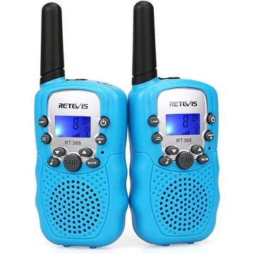 Reevis RT388 Kids Walkie Talkies, Long Range 8CH Toy Gifts, LED Flashlight, 1 Pair, Sky Blue - Audio, Birthday Communication - Dicrodelights