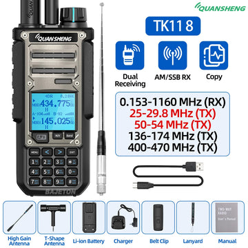 Quansheng TK11 8 Walkie Talkie 10W Dual Band CB Radio with SSB, NOAA, Type-C & Spectrum Analyzer