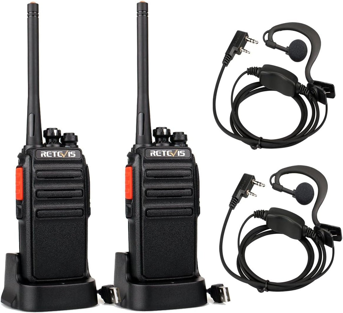 RT24 Walkie Talkies - Long-Range, License-Free PMR446 Two-Way Radios with USB Charging & Earpieces (1 Pair, Black) - Audio, Communication Set - Dicrodelights