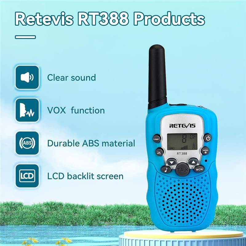 Reevis RT388 Kids Walkie Talkies, Long Range 8CH Toy Gifts, LED Flashlight, 1 Pair, Sky Blue - Audio, Birthday Communication - Dicrodelights