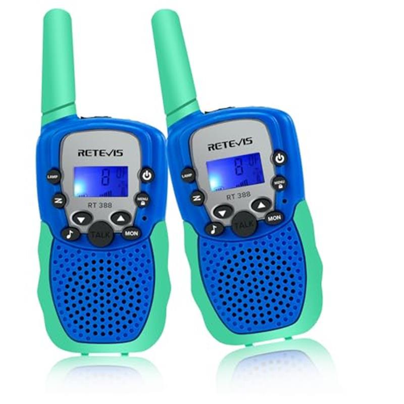 Reevis RT388 Kids Walkie Talkies, Long Range 8CH Toy Gifts, LED Flashlight, 1 Pair, Sky Blue - Audio, Birthday Communication - Dicrodelights