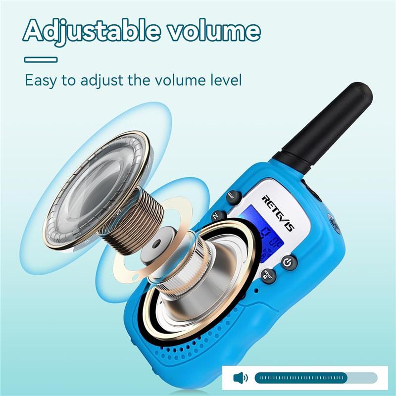 Reevis RT388 Kids Walkie Talkies, Long Range 8CH Toy Gifts, LED Flashlight, 1 Pair, Sky Blue - Audio, Birthday Communication - Dicrodelights