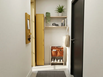 Space-saving storage solutions in a compact apartment with slim and vertical organisers