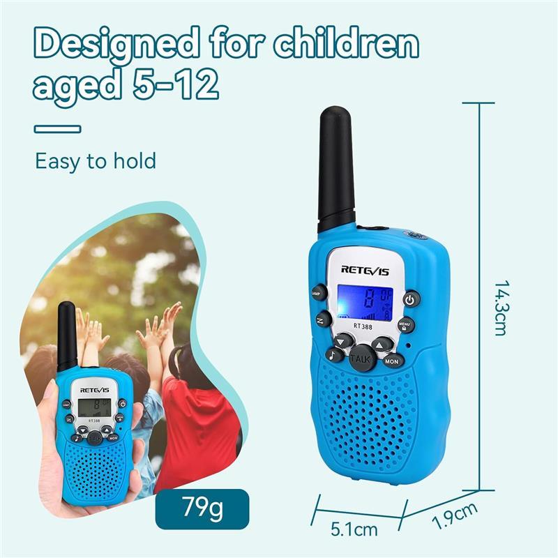 Reevis RT388 Kids Walkie Talkies, Long Range 8CH Toy Gifts, LED Flashlight, 1 Pair, Sky Blue - Audio, Birthday Communication - Dicrodelights
