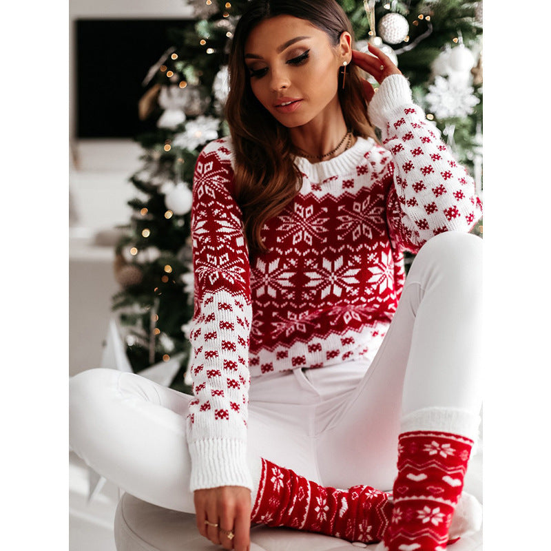 Women’s Christmas Snowflake Knitted Sweater – Cozy Winter Holiday Pullover, Long Sleeve O-Neck Festive Jumper for Casual & Fashion Outfits