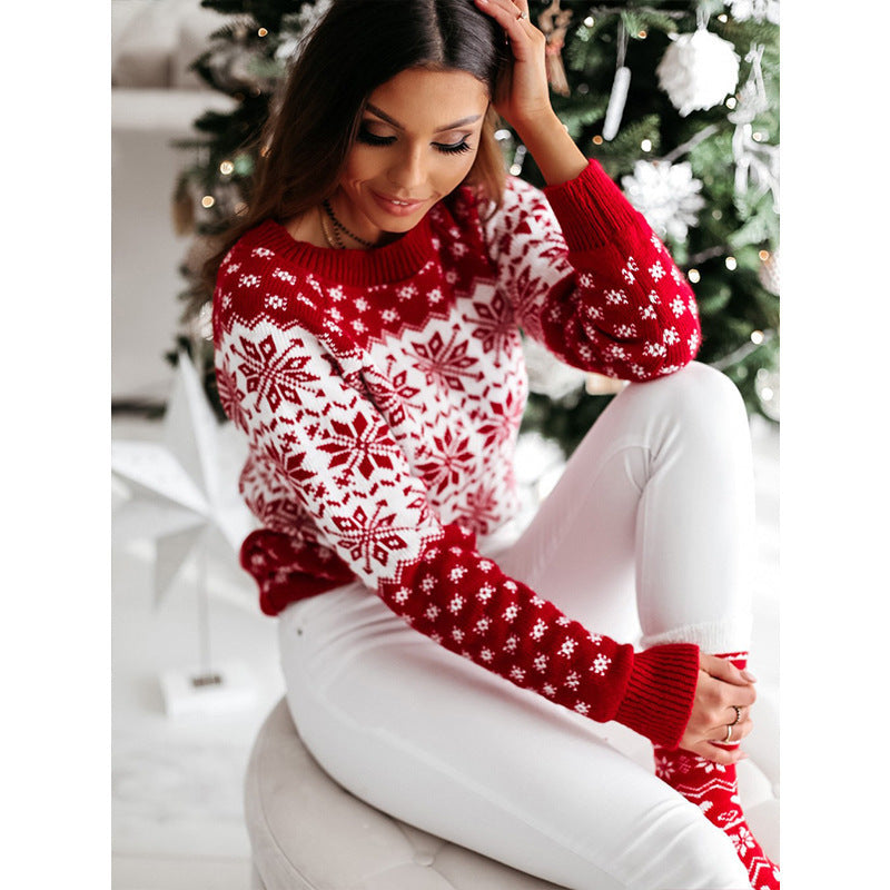 Women’s Christmas Snowflake Knitted Sweater – Cozy Winter Holiday Pullover, Long Sleeve O-Neck Festive Jumper for Casual & Fashion Outfits