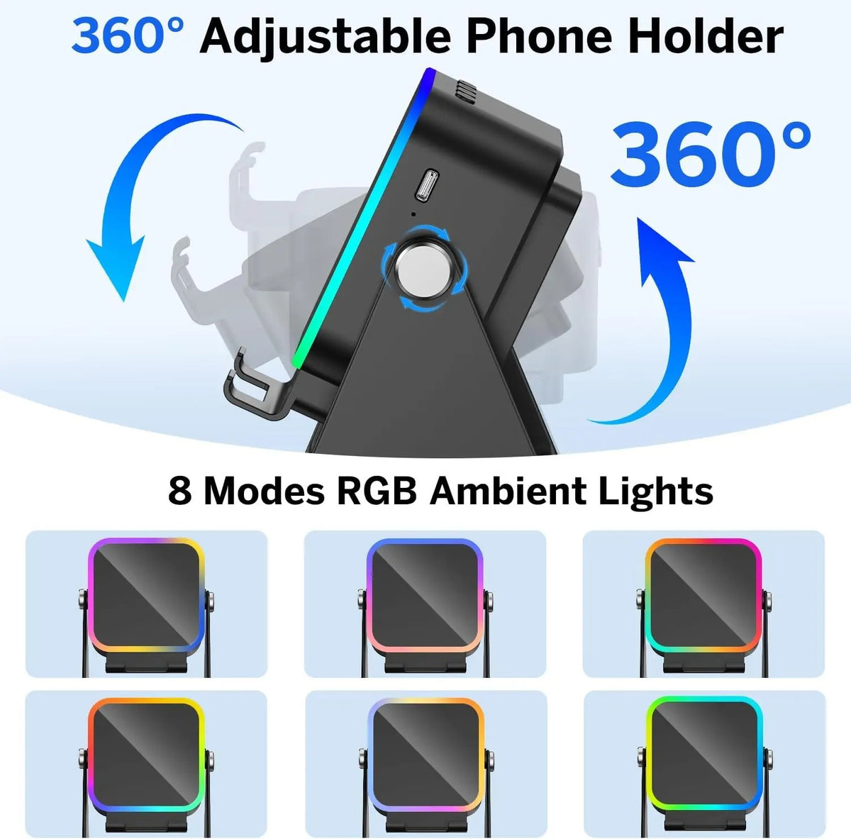5 In 1 Auto-induction Wireless Speaker 8 RGB Light Phone Stand Surround Sound Portable Bluetooth Phone Holder