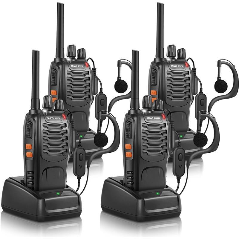 Walkie Talkies Pack of 4, Long Range 16CH Walkie Talkies with LED Light Earpieces and Rechargeable Batteries - Birthday, Audio Set - Dicrodelights