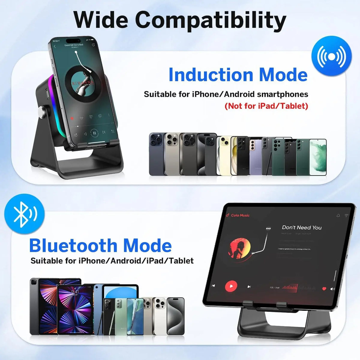 5 In 1 Auto-induction Wireless Speaker 8 RGB Light Phone Stand Surround Sound Portable Bluetooth Phone Holder