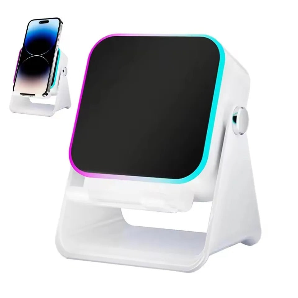5 In 1 Auto-induction Wireless Speaker 8 RGB Light Phone Stand Surround Sound Portable Bluetooth Phone Holder White