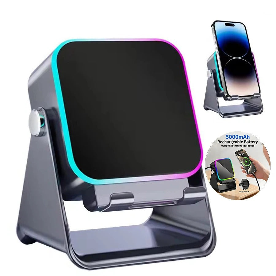 5 In 1 Auto-induction Wireless Speaker 8 RGB Light Phone Stand Surround Sound Portable Bluetooth Phone Holder