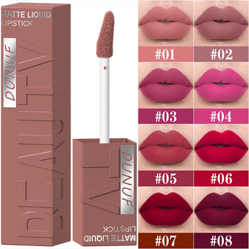 8-Color Matte Velvet Lip Gloss – Waterproof Plumping Lipstick, Smooth Easy-Apply Square Tube
