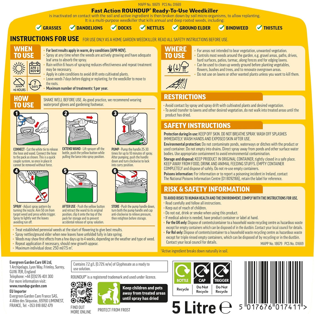 Roundup Weedkiller 5L Pump Spray Fast Action Formula