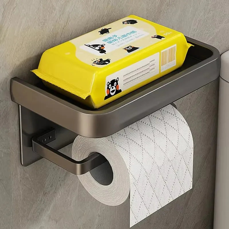 Aluminium Wall Mounted Toilet Roll Holder and Shelf Options grey11