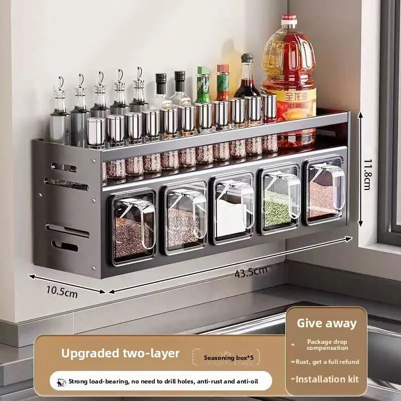 Metal No Drill Wall Mounted Spice Rack for Kitchen Storage