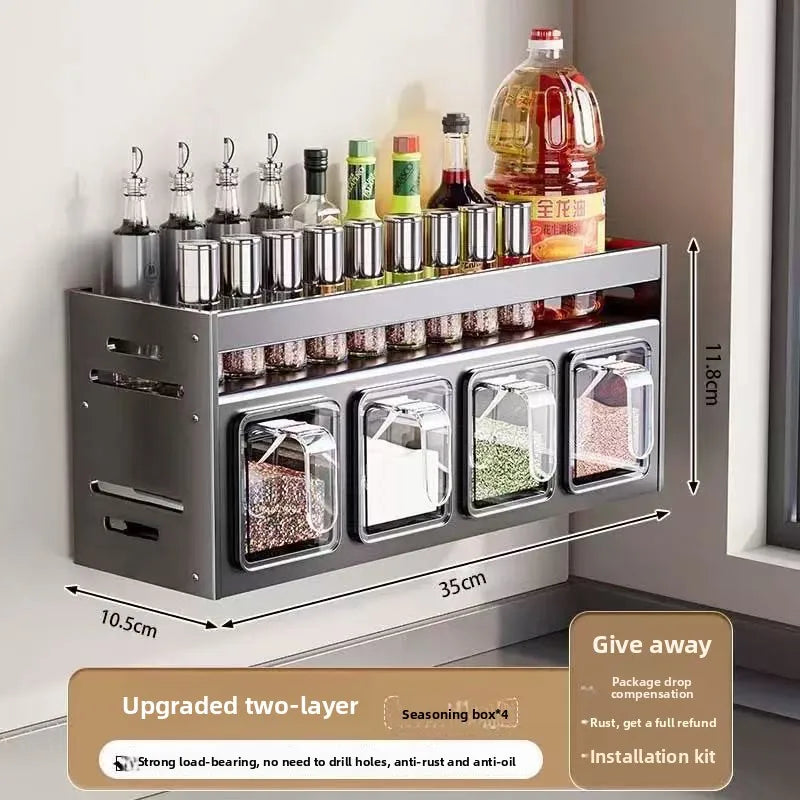 Metal No Drill Wall Mounted Spice Rack for Kitchen Storage