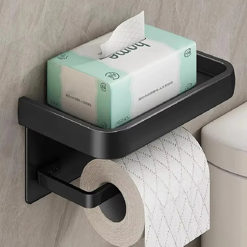 Aluminium Wall Mounted Toilet Roll Holder and Shelf Options black11