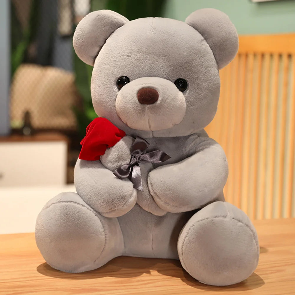 Cute Rose Bear Plush Toy, Valentine's Day Gift Hug Bear Plush Toy Female Birthday Gift Grey 25cm
