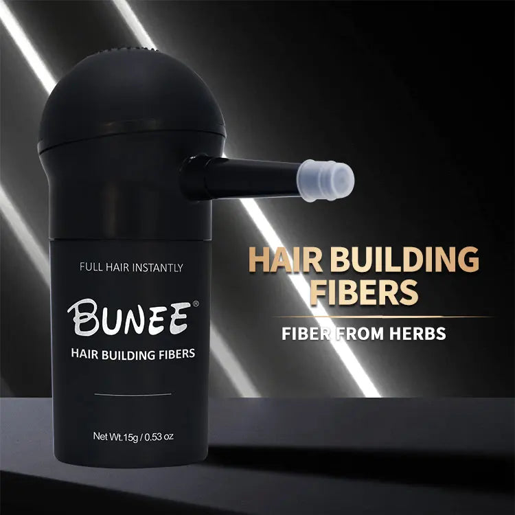 "BUNEE Hair Fiber Set 15g: Men's natural hair-dense fibers for balding areas, fills part lines, includes 15g fiber powder