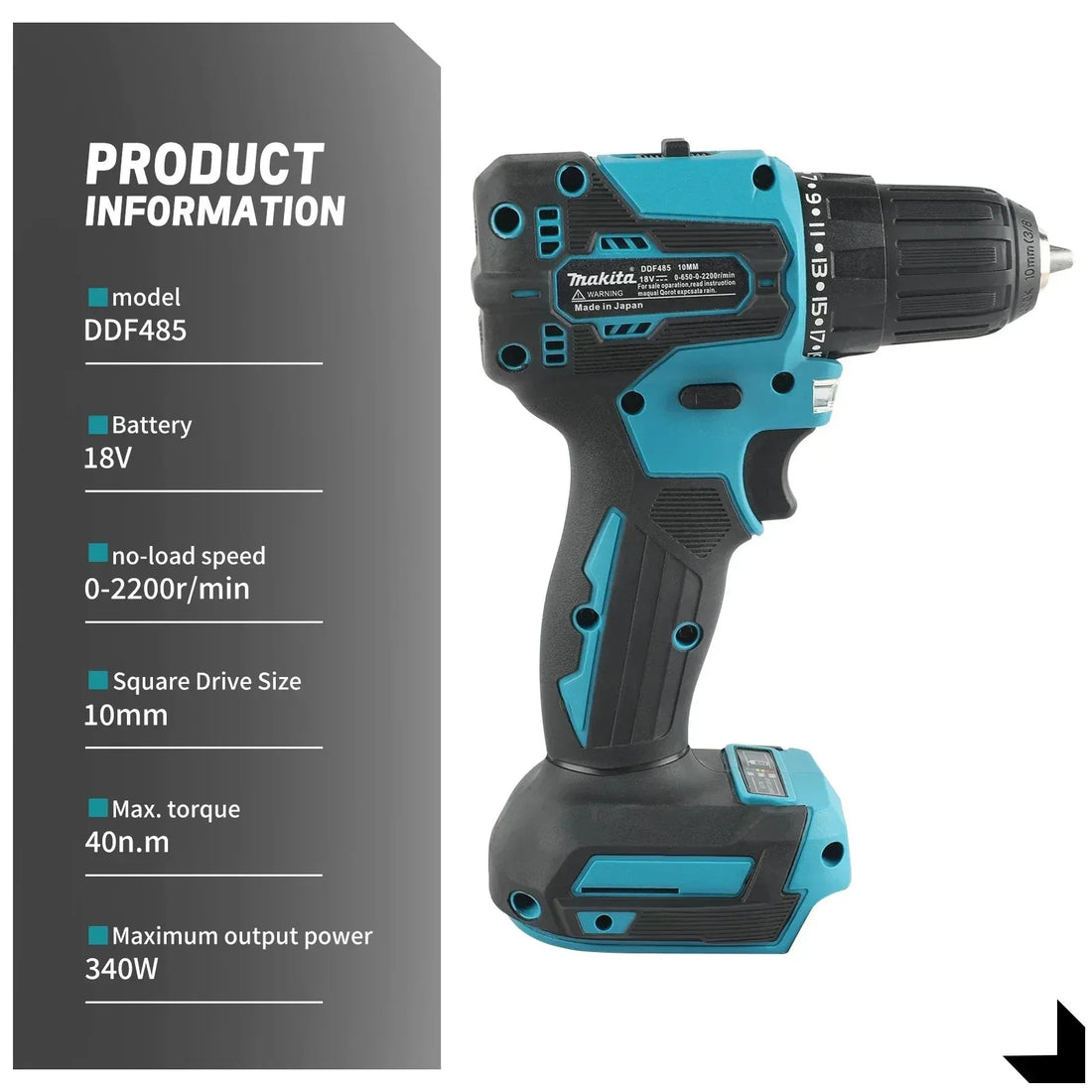 Makita DDF485 18V Cordless Drill Driver Brushless 40Nm