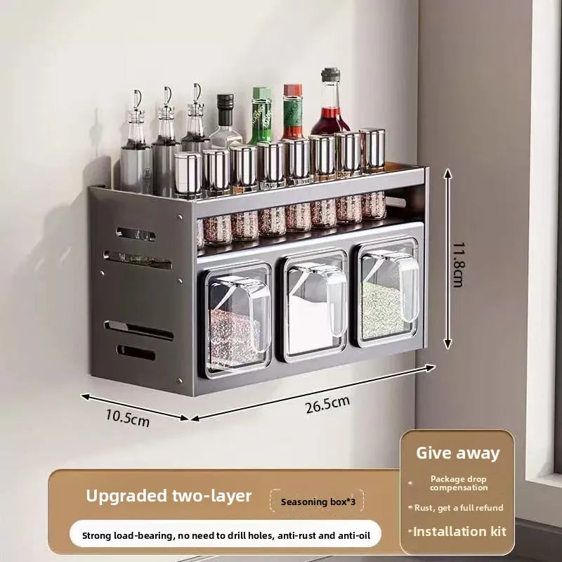 Metal No Drill Wall Mounted Spice Rack for Kitchen Storage