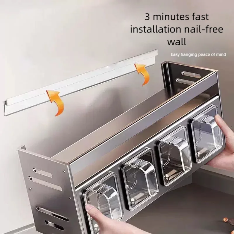 Metal No Drill Wall Mounted Spice Rack for Kitchen Storage