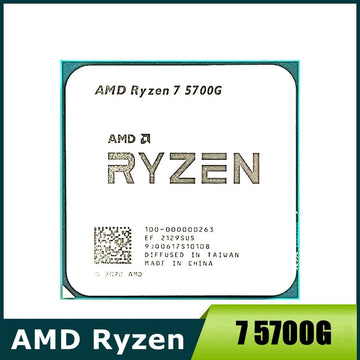 AMD Ryzen 7 5700G 8-Core 16-Thread AM4 desktop processor with integrated Radeon graphics displayed on a plain background.