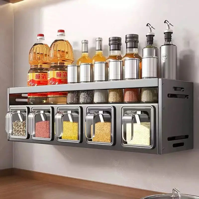Metal No Drill Wall Mounted Spice Rack for Kitchen Storage