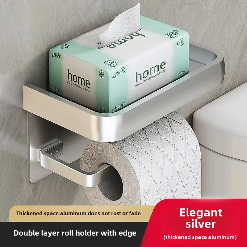 Aluminium Wall Mounted Toilet Roll Holder and Shelf Options Silver