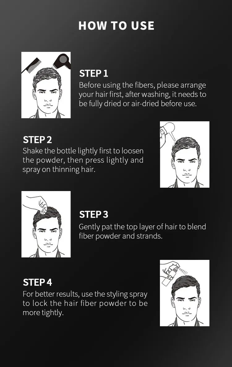 "BUNEE Hair Fiber Set 15g: Men's natural hair-dense fibers for balding areas, fills part lines, includes 15g fiber powder