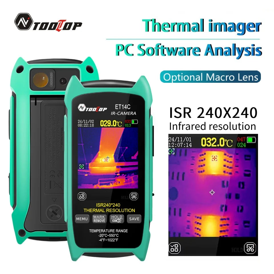 TOOLTOP ET14C 2.8inch Thermal Imager 25Hz Home Thermal imaging Camera ISR240x240 Thermography with Stand Electrical Fault Detect