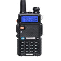 Black walkie-talkie with digital display on a white background