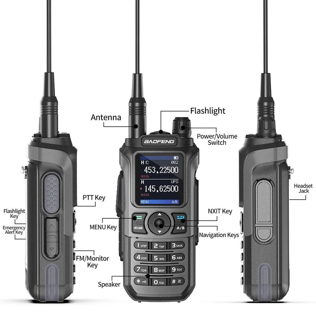 Baofeng walkie talkie on a white background
