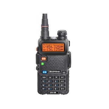 Baofeng UV‑5R eight-watt VHF/UHF dual-band walkie‑talkie with LCD display and antenna