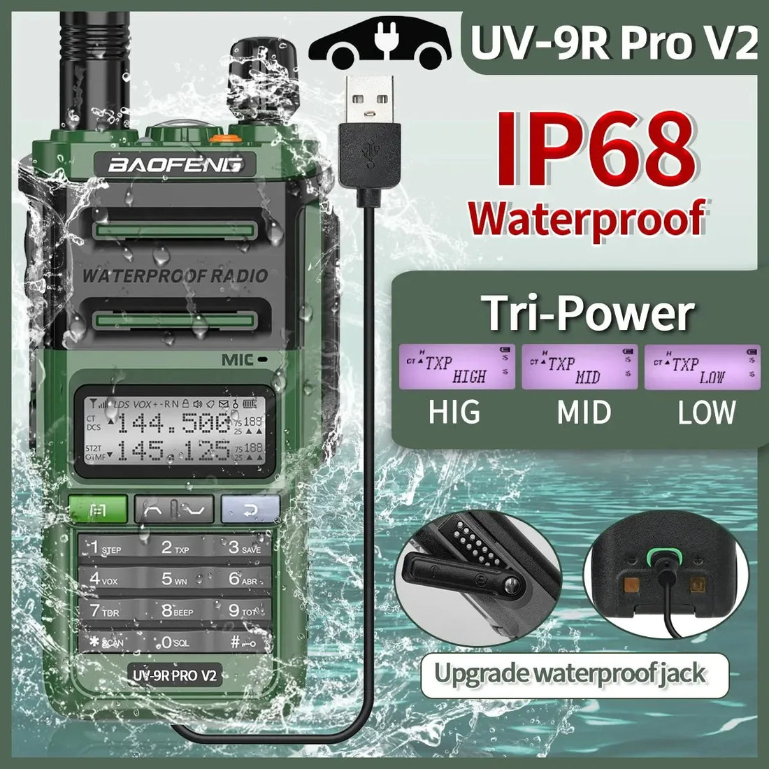 Baofeng UV-9R Pro V2 Waterproof Dual Band Walkie Talkie Green