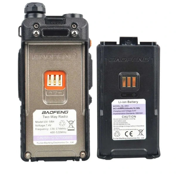 Two-way radio and battery pack with 'BAOFENG' branding on a white background
