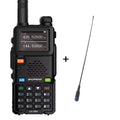 Black walkie talkie with antenna on a white background