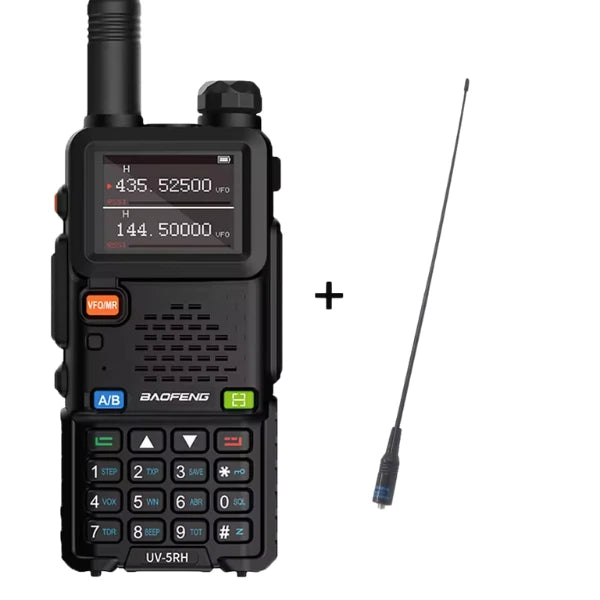Black walkie talkie with antenna on a white background